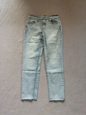 Gap girlfriend fit frayed jeans.